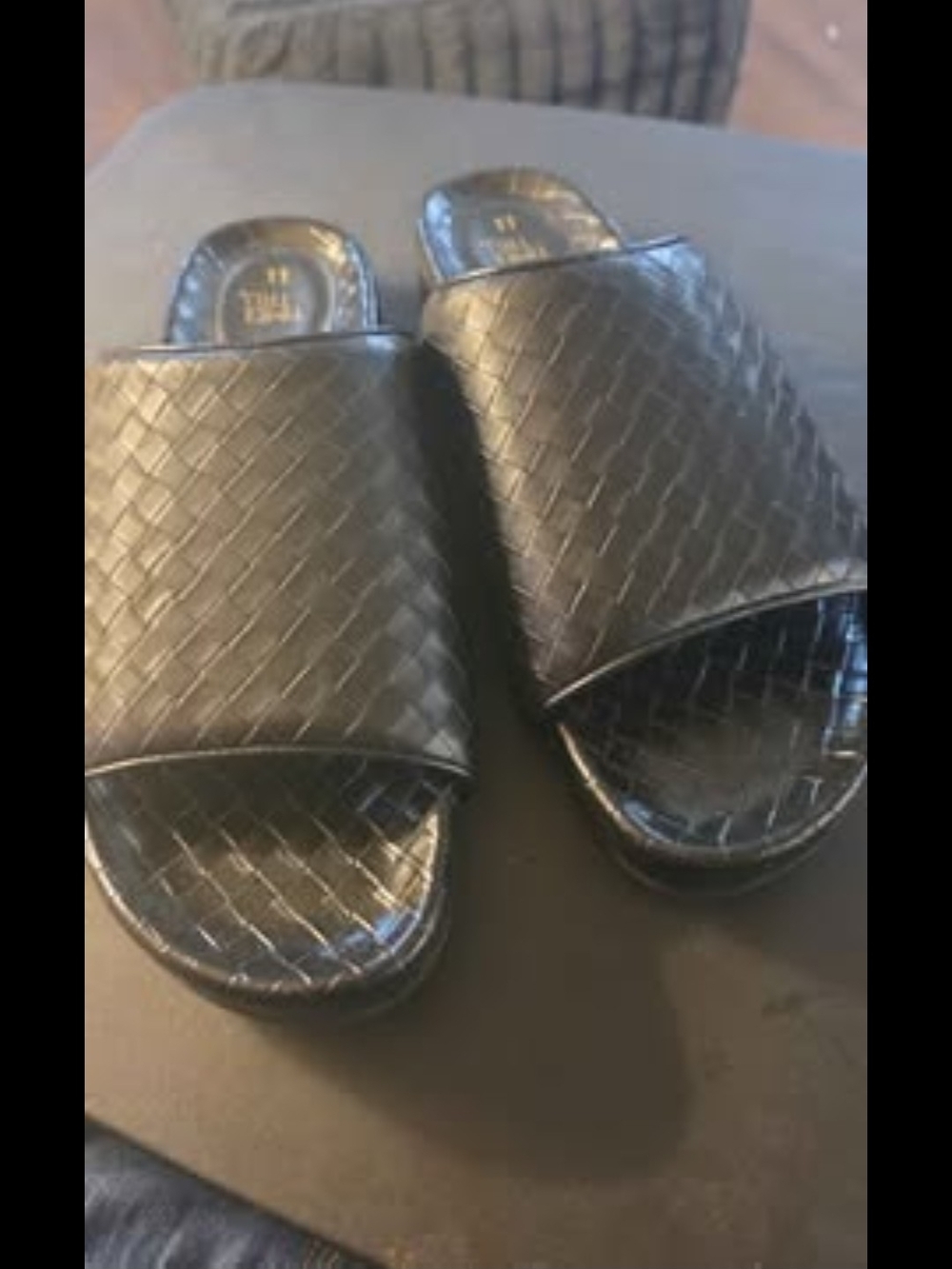 Women's Black Woven Slide Sandals